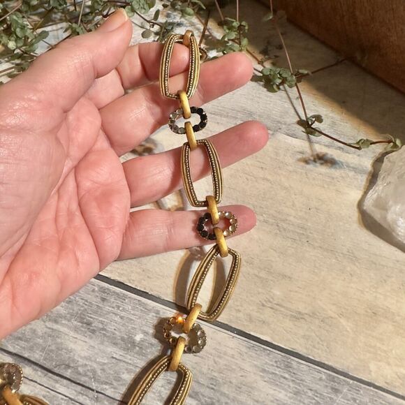 Vintage Chico's Antique Gold Rhinestone Link Necklace - Picture 5 of 6